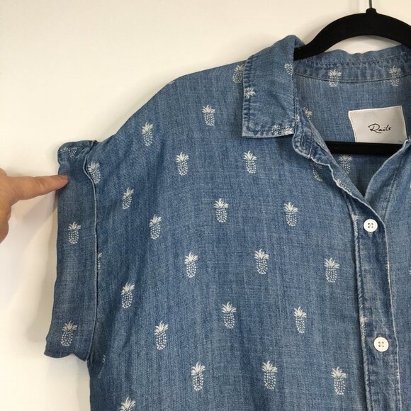 Rails Whitney Chambray Pineapple Button Down Shirt Blouse Size S - Picture 4 of 12